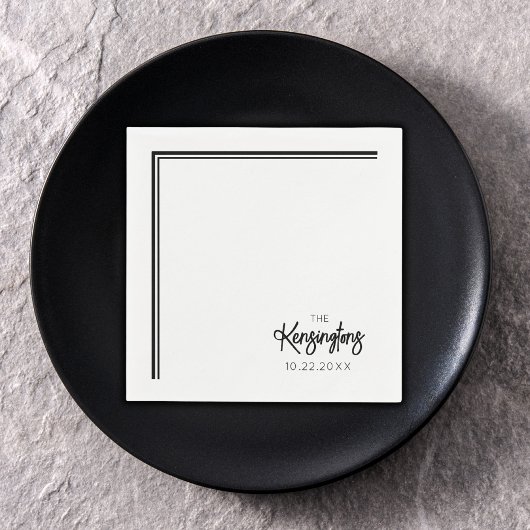 エレガント結婚モダン白黒 スタンダードカクテルナプキン