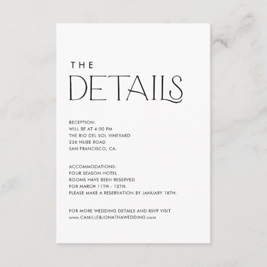 エレガント結婚モダン詳細 エンクロージャーカード (正面)