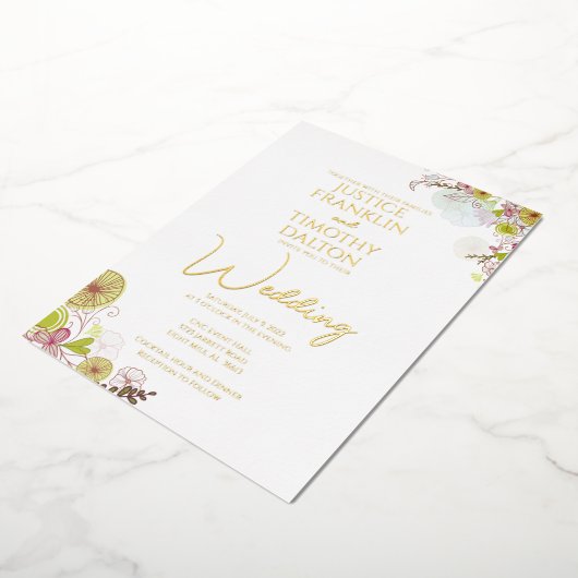 エレガント結婚伝統的フローラ 箔招待状 (回転した状態)