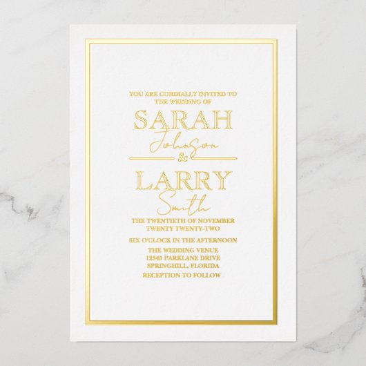 エレガント結婚伝統的金ゴールド箔招待状 箔招待状 (正面)