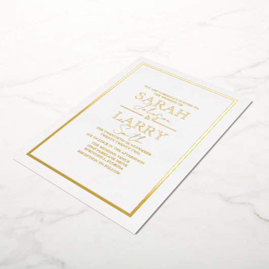 エレガント結婚伝統的金ゴールド箔招待状 箔招待状 (回転した状態)