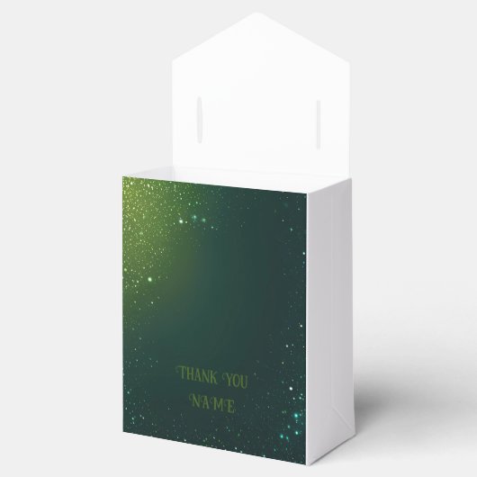 エレガント結婚式の招待のための緑のスパークルデザイン& フェイバーボックス (オープン)