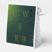 エレガント結婚式の招待のための緑のスパークルデザイン& フェイバーボックス (裏面サイド)