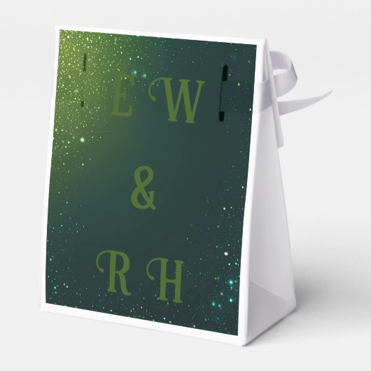 エレガント結婚式の招待のための緑のスパークルデザイン& フェイバーボックス (裏面サイド)