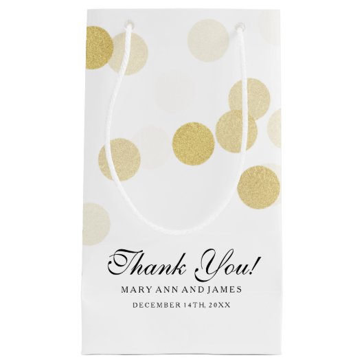 エレガント結婚式の金ゴールドホイルのグリッターライトありがとう スモールペーパーバッグ (正面)