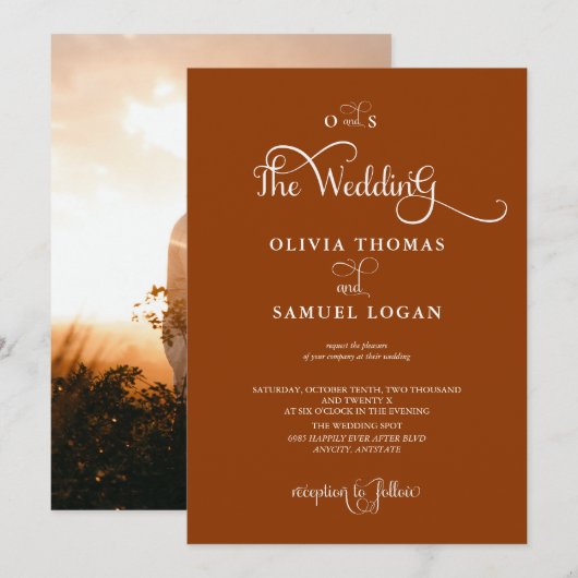 エレガント結婚書モダンの 招待状 (正面/裏面)