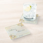 エレガント結婚素朴フローラの水色バラ ガラスコースター (アングル)