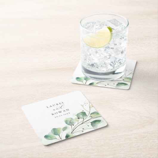 エレガント結婚緑 スクエアペーパーコースター (インサイチュ)