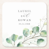 エレガント結婚緑 スクエアペーパーコースター (正面)