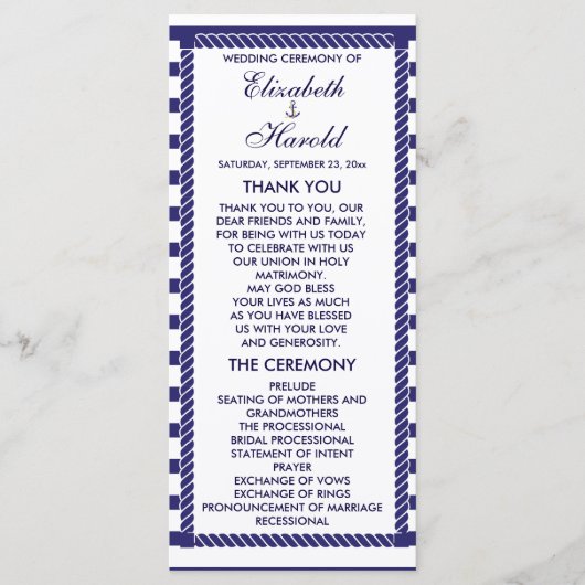 エレガント結婚航海のの海軍ストライププログラムカード プログラム (正面)