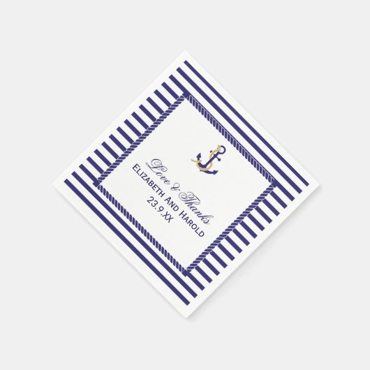 エレガント結婚航海の海軍ストライプ兵 スタンダードカクテルナプキン (角)
