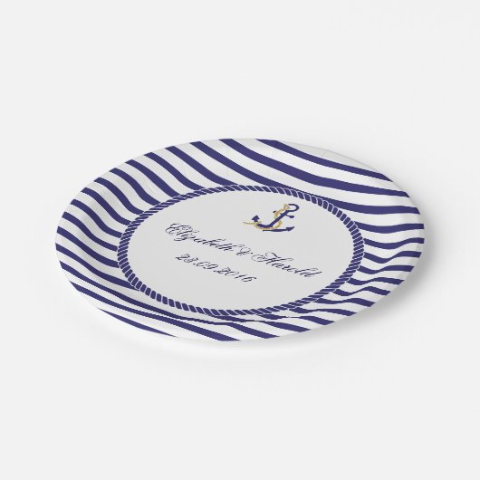 エレガント結婚航海の海軍ストライプ兵 ペーパープレート (アングル)