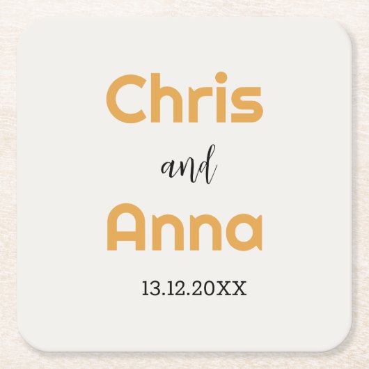エレガント結婚金ゴールド スクエアペーパーコースター (正面)