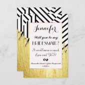 エレガント絵を描フェイク金ゴールドのストライプパターン 招待状 (正面/裏面)