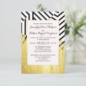 エレガント絵を描フェイク金ゴールドのストライプパターン 招待状 (スタンド正面)