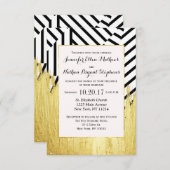 エレガント絵を描フェイク金ゴールドのストライプパターン 招待状 (正面/裏面)