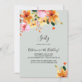 エレガント絵を描フローラ60番目の誕生日招待状 招待状