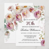 エレガント絵を描フローラ70th Birthday Party 招待状 (正面/裏面)