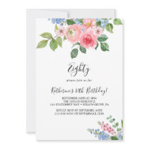 エレガント絵を描フローラ80番目の誕生日招待状