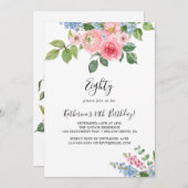 エレガント絵を描フローラ80番目の誕生日招待状 招待状 (正面/裏面)