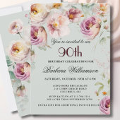 エレガント絵を描フローラ90th誕生日パーティー 招待状