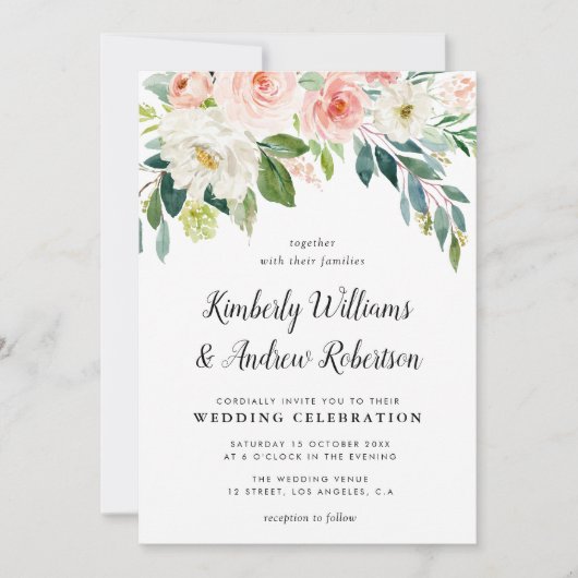 エレガント絵を描赤面フローラ結婚ズ 招待状 (正面)