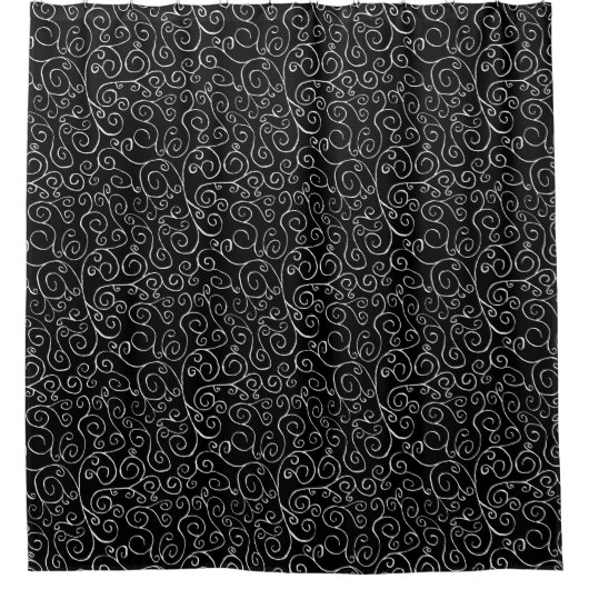 エレガント絵を描黒の白スクロール曲線 シャワーカーテン (正面)