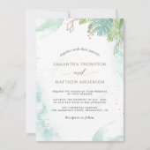 エレガント緑と水結婚色 招待状 (正面)