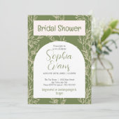 エレガント緑と白の葉ブライダルシャワー 招待状 (スタンド正面)