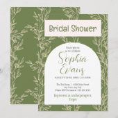 エレガント緑と白の葉ブライダルシャワー 招待状 (正面/裏面)