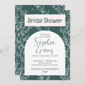 エレガント緑と白の葉ブライダルシャワー 招待状 (正面/裏面)