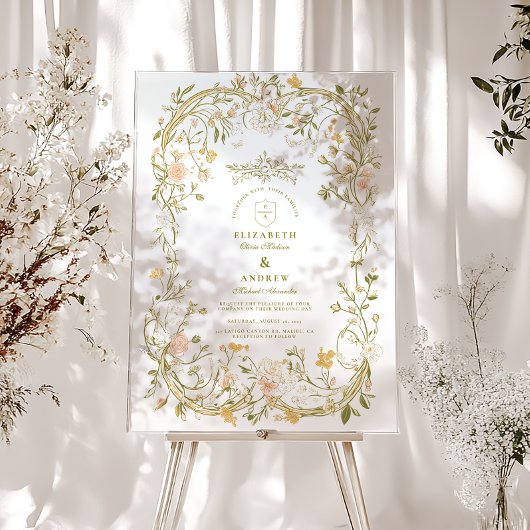 エレガント緑と赤面のフローラフレ結婚ーム アクリルサイン