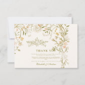 エレガント緑と赤面のフローラフレ結婚ーム サンキューカード (正面)