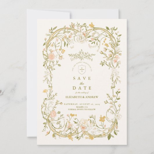 エレガント緑と赤面のフローラフレ結婚ーム セーブザデート (正面)