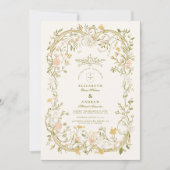 エレガント緑と赤面のフローラフレ結婚ーム 招待状 (正面)