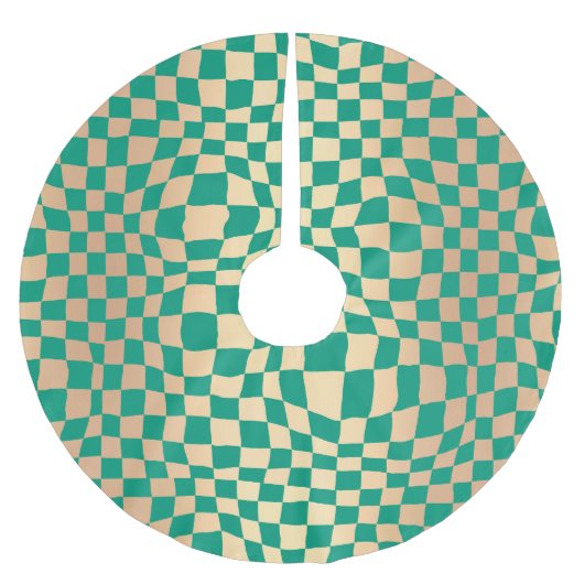 エレガント緑と金ゴールドのパタ市松模様にーン ブラッシュドポリエステルツリースカート (正面)