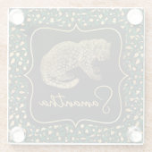 エレガント緑と金ゴールドヒョウと斑点のパターン ガラスコースター (裏面)