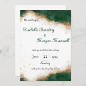 エレガント緑と金ゴールド結婚式招待状 招待状 (正面/裏面)