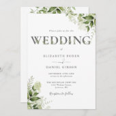 エレガント緑のフローラタイポグラフィ結婚ズ 招待状 (正面/裏面)