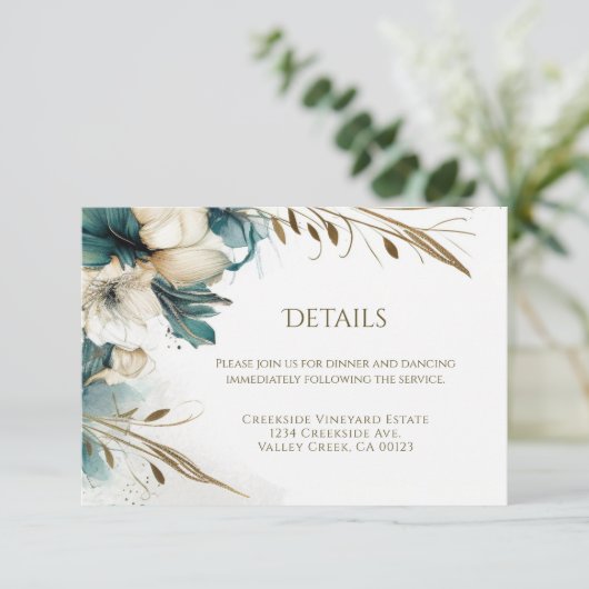 エレガント緑のフローラティール（緑がかった色）結婚金ゴールド エンクロージャーカード (スタンド正面)