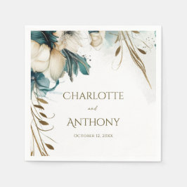 エレガント緑のフローラミニマルティール（緑がかった色）結婚金ゴールド スタンダードカクテルナプキン