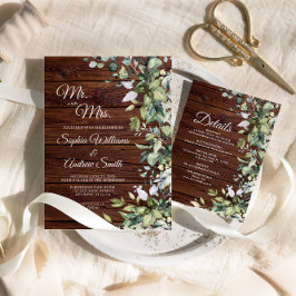 エレガント緑のフローラ素朴ウッド結婚ズ 招待状