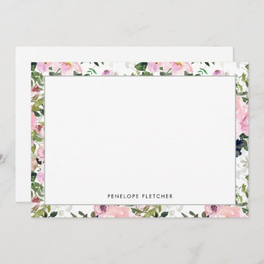 エレガント緑のフローラ縁ど モダン ノートカード (正面/裏面)