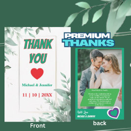 エレガント緑のミニマカスタムリスト写真結婚 サンキューカード