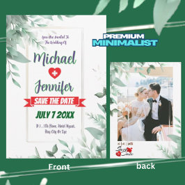 エレガント緑のミニマカスタムリスト写真結婚 セーブザデート