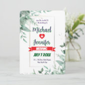 エレガント緑のミニマカスタムリスト写真結婚 招待状 (スタンド正面)