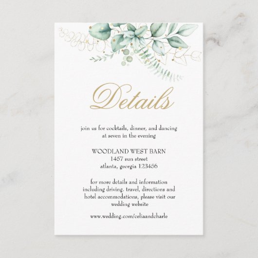 エレガント緑のユーカリ結婚プス エンクロージャーカード (正面)