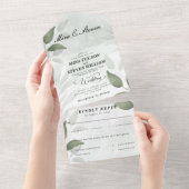 エレガント緑のユーカリ結婚プス オールインワン招待状 (貼ってはがせる)