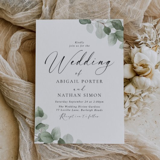 エレガント緑のリーフ結婚スクリプト 招待状
