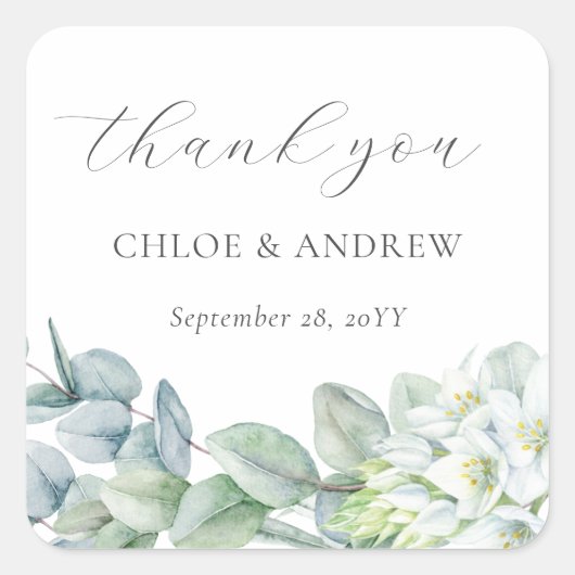 エレガント緑の台本ありがとう結婚式の引き出物 スクエアシール (正面)
